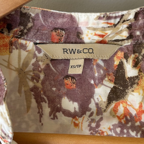 RW&Co. Botanical Fall Blouse – Women’s XS – Office Casual / Neutral Cotton Top - Picture 3 of 8